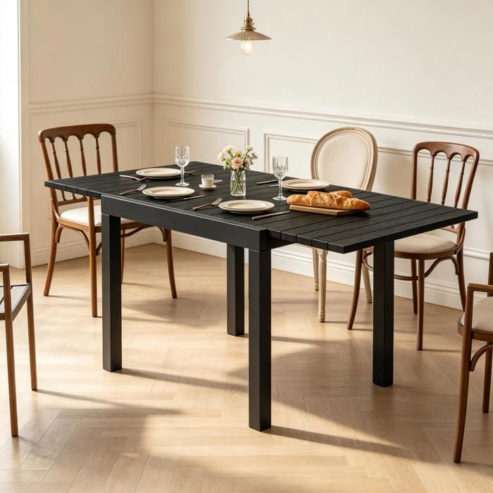 Table de Jardin Extensible 80-160 cm 4-6 Personnes Effet Bois  Aluminium Plateau à Lattes Mobilier de Jardin TerrasseBalcon