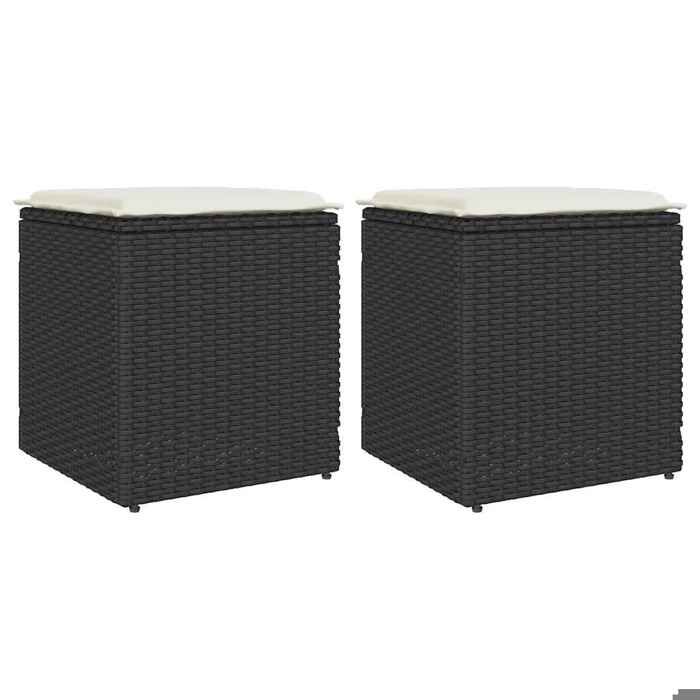 Tabourets jardin Résistance aux UV coussins (lot de 2) noir 40x40x43 cm résine tressée LL3329