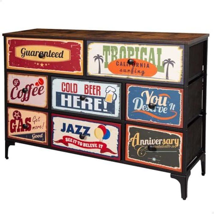 Commode Vintage AKTIVE Max Home 3 Tiroirs Tissu - 45x30x77 Cm, Structure Acier, Dessus Bois