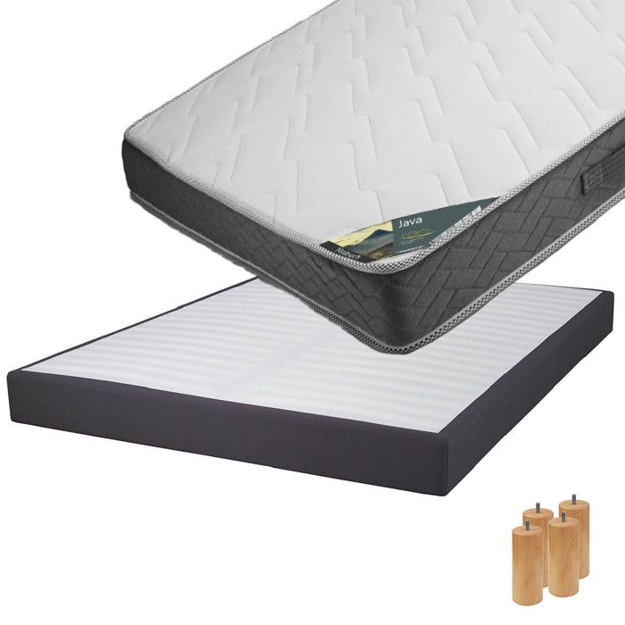 Java - Pack Matelas 140x190 + Sommier Tapissier Démontable 2x20 Lattes Anthracites + Pieds Bois 15cm Java - Pack Matelas 140x190 + Sommier Tapissier Démontable 2x20 Lattes Anthracites + Pieds Bois 15cm