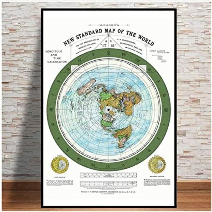 Poster Toile Carte Du Monde Gleason - Format A1 (60x90 Cm) - Impression HD, Imperméable - Déco Salon, Bureau