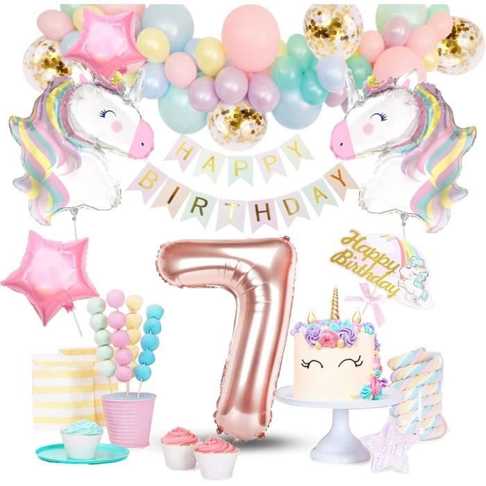 Décoration d'anniversaire licorne 7 ans - Décoration licorne 3D - Ballon  d'anniversaire - Décoration pour fille - Fête d'anniv[1520]