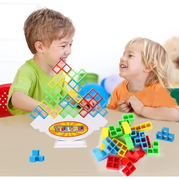 Tetra Tower - Jeu D'équilibre 64 Pièces - 1 Base, 22 Cartes - Enfant Et Adulte - ABS - 2 Joueurs - Jeu De Société/défi