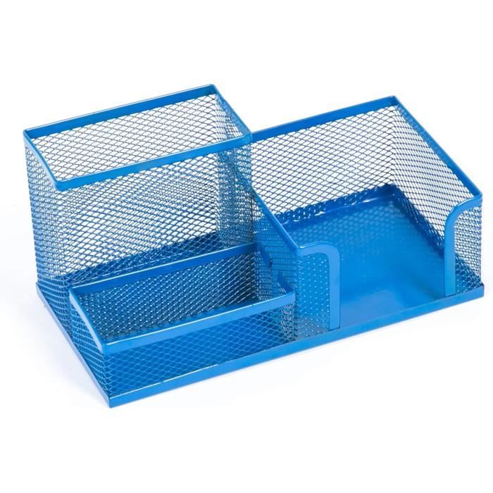 Organiseur De Bureau Avec 6 Compartiments Et 2 Tiroirs - Boîte Rangement Fournitures, Porte-Crayons - ROMINVIC (Bleu)