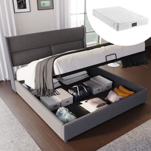 Upholstered bed Double bed with Adjustable headrests Storage beds