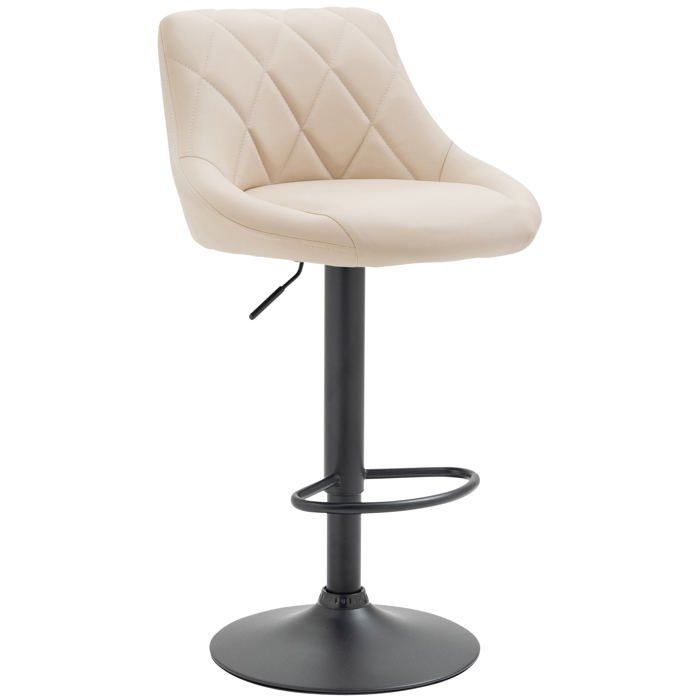 Tabouret de bar en synthetique creme pivotant avec repose pieds metal noir coutures decoratives TDB10582 Tabouret de bar en synthetique creme pivotant avec repose pieds metal noir coutures decoratives TDB10582