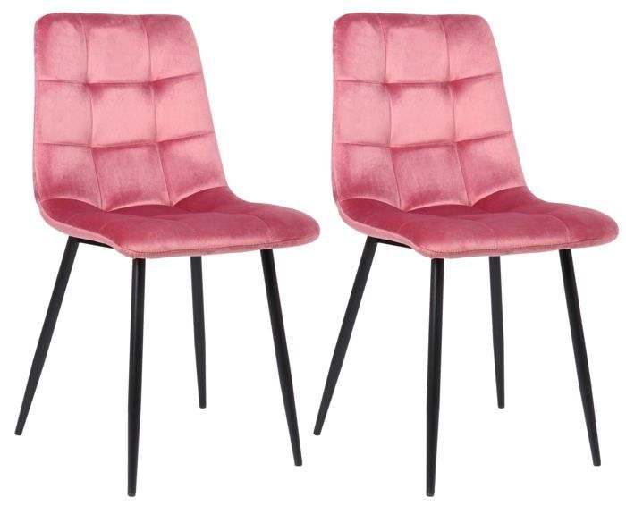 lot de 2 chaises de salle à manger en velours rose pieds metal noir mat style moderne