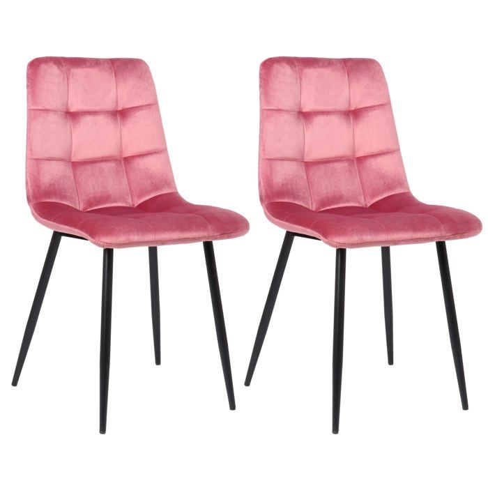 Lot De 2 Chaises De Salle à Manger En Velours Rose - Dossier Rond, Pieds Métal Doré - Design Moderne - Neuf