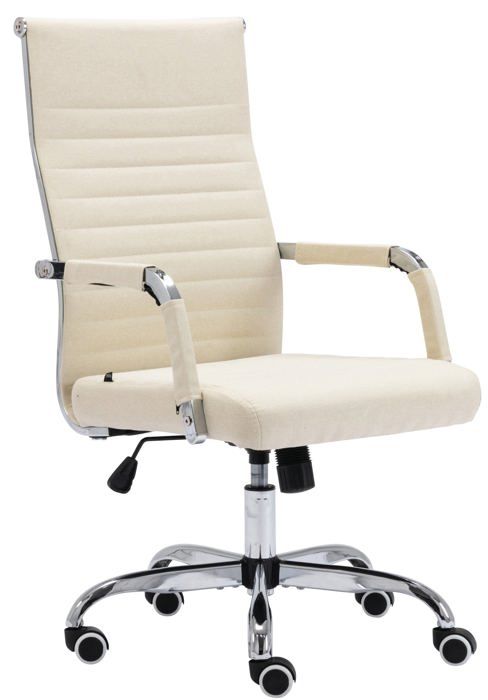 fauteuil de bureau sur roulettes confortable hauteur réglable en tissu crème cadre métal chrome