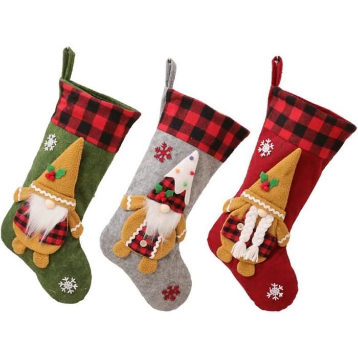 Lot de 3 Chaussette de Noël a Suspendre Bas Botte Grande Geante Gnomes