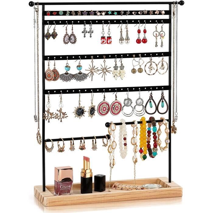 Présentoir à Boucles D'oreilles En L Noir - 72 Trous Pour 36 Paires - Organisation Bijoux Sans Enchevêtrement