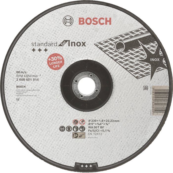 Disque à tronçonner - Bosch - 2608601514 - 230 mm - Oxyde daluminium - Standard for inox