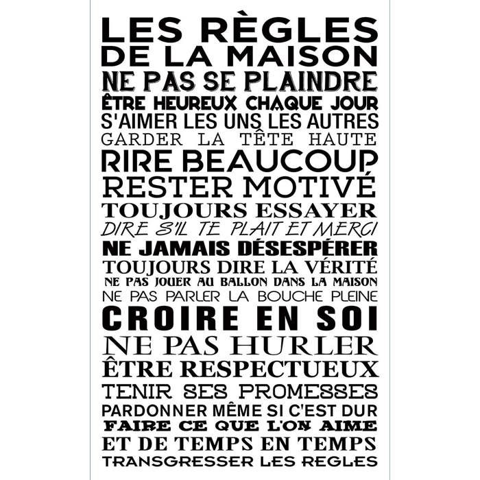 Tableau Déco "Les Règles De La Maison" - 50x80 Cm - Fabrication Française - Toile Imprimée Sur Châssis Bois - 12