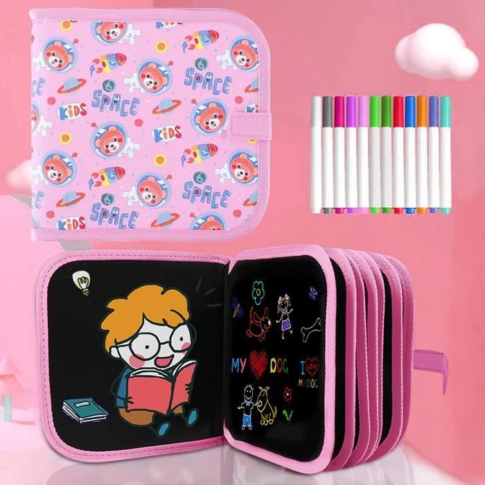 Smyidel – Bloc De Dessin Effaçable Double Face – 14 Pages + 12 Stylos Colorés – Réutilisable – Cadeau Enfant