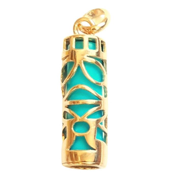 Pendentif Tiki Polynésien turquoise en plaqué or + chaîne - Cdiscount