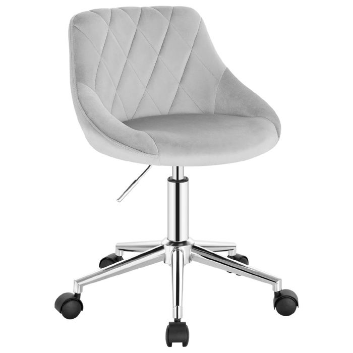 EUGAD 1 X Tabouret de Bureau à roulette - pivotant - réglable - Chaise de Bureau en Velours Gris Clair