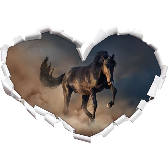3d-LOOK coeur mural autocollant-sticker Noir cheval