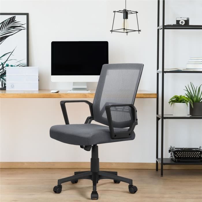 Chaise de Bureau à Roulettes YAHEETECH - Modèle Inclinable Pivotant en  Maille - Support Lombaire - Gris Foncé - Cdiscount Maison