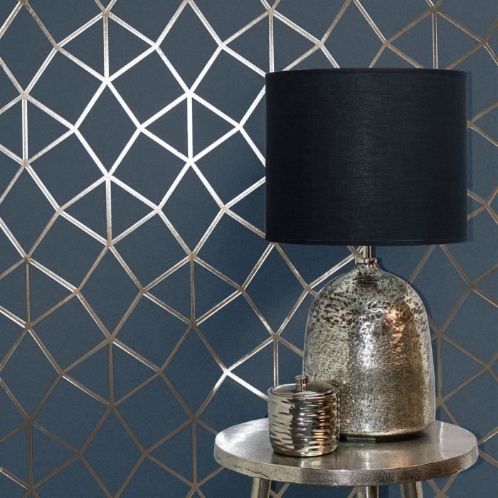 treillis geometrique platine papier peint bleu or fd42560 cdiscount bricolage