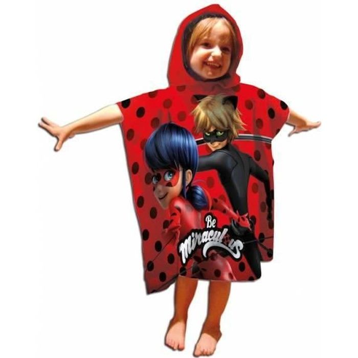 Poncho de bain Miraculous Ladybug en microfibre - Rouge - 50x115 cm