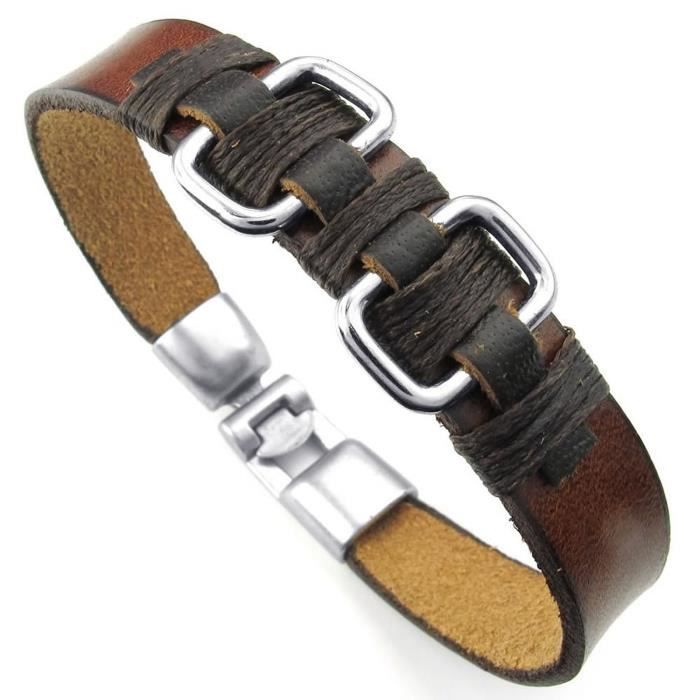 JewelryWe Bijoux Bracelet Homme Vaste Manchette Punk Rock Cuir