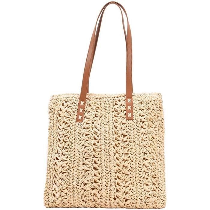 Sac en Paille Marque Modele Bandouliere Beige Elegant et Durable