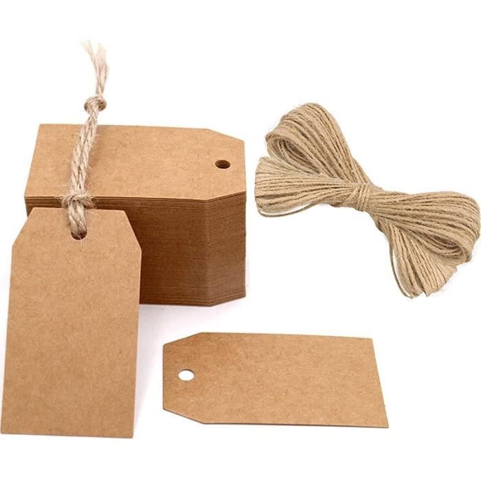 Lot 100 Étiquettes Cadeaux Noël Papier Kraft Avec Ficelles - Décoration Emballage Festif
