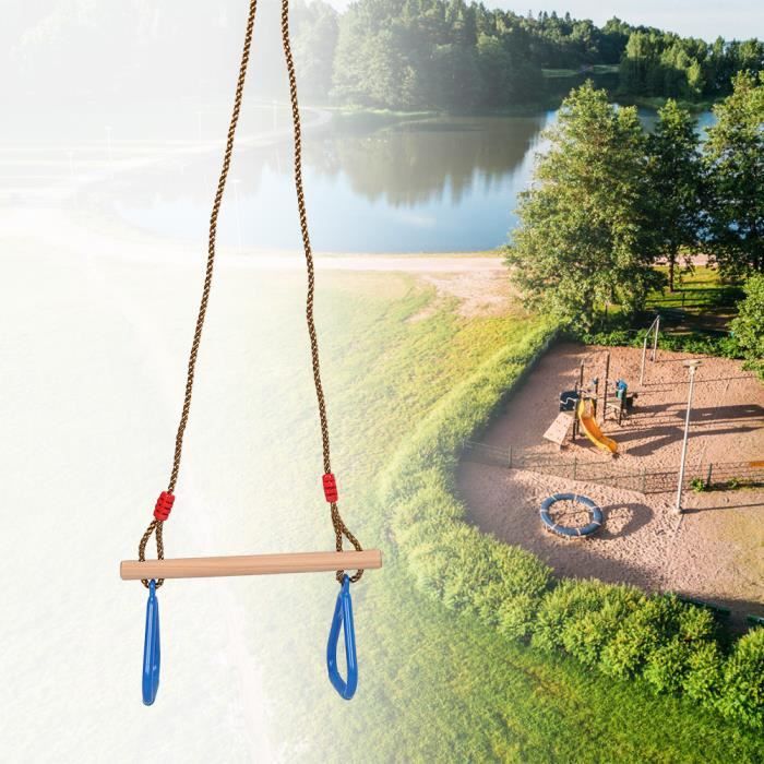 Balançoire Trapèze 3 En 1 Pour Enfants - Avec Anneaux De Gymnastique Et Planche En Bois - Hauteur Réglable, Intérieur/extérieur, Capacité 150 Kg