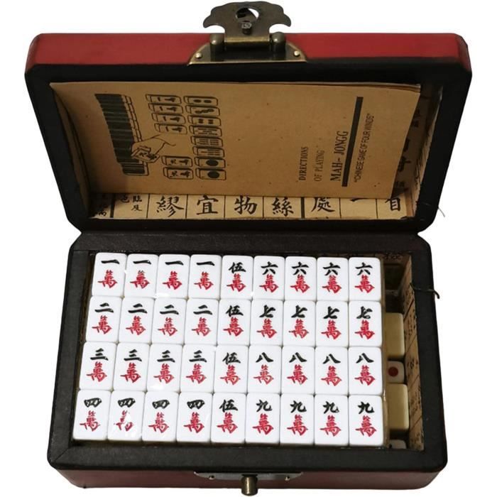 SHATONG Ensemble de Jeu de Mahjong Chinois Classique,144 Carreaux Tuiles Chinois de Mahjong Traditionnel avec 4 Dices,Majong Jeu de Jeux pour la fête de Voyage(Couleur:Bleu