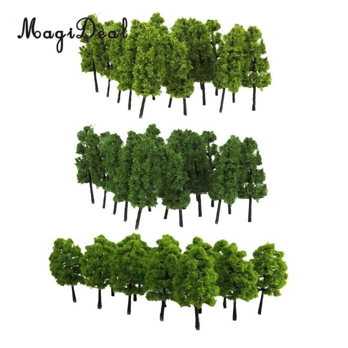 Tazimi Lot de 60 arbres miniatures de 3,5 à 15,2 cm - Modèle mixte - Arbre de train - Arbres artificiels pour loisirs créatifs, modélisme de construction, paysage - Vert naturel