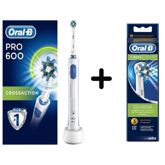 Pack Oral B Pro 600 lot de 3 brossettes Cross Action Cdiscount