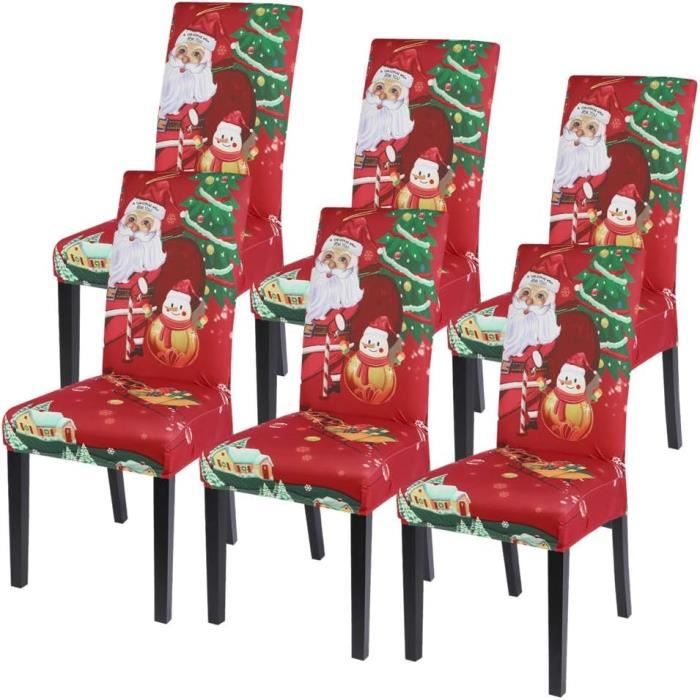 Lot 6 Housses De Chaise Noël Extensibles - Rouge Festif - Ajustement Universel