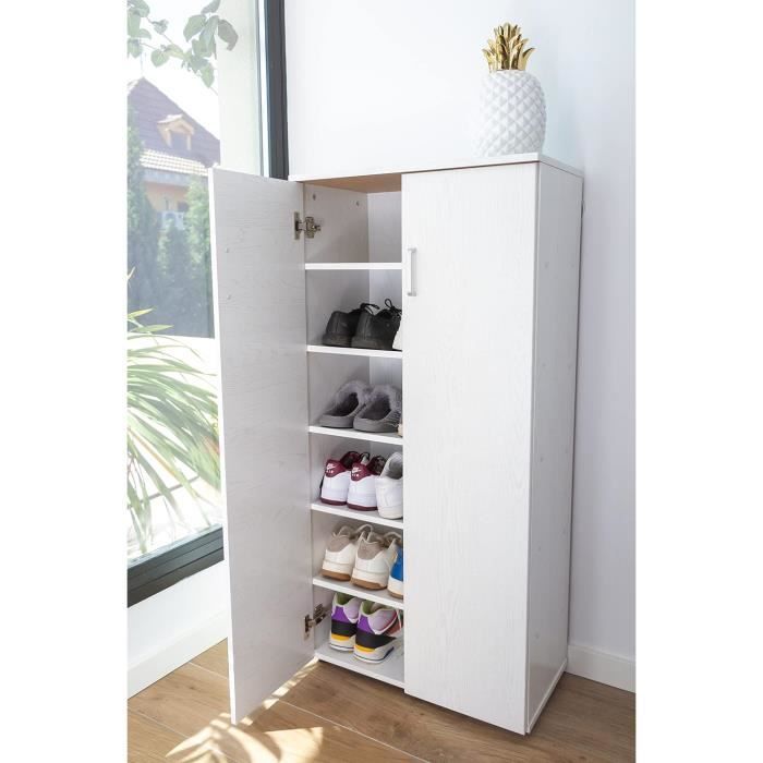 Meuble chaussures - Armoire chaussure deux portes Grande capacité - Meuble d Entrée Couloir, Étroit - Blanc Bois Clair