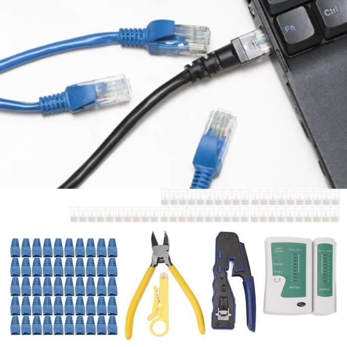 Pass Fil Informatique EJ.life Pince à sertir RJ45 + testeur de câbles + 50 Connecteurs Pass ...
