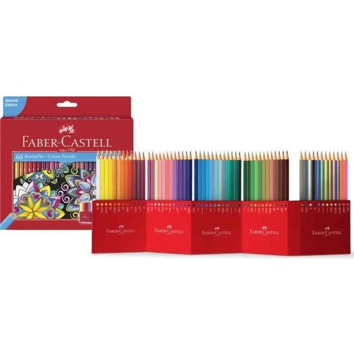 FABER-CASTELL Etui de 60 Crayons de couleur Château accordéon