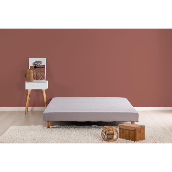 Sommier tapissier à lattes 160 x 200 - Bois massif gris + pieds DEKO DREAM Rakenne