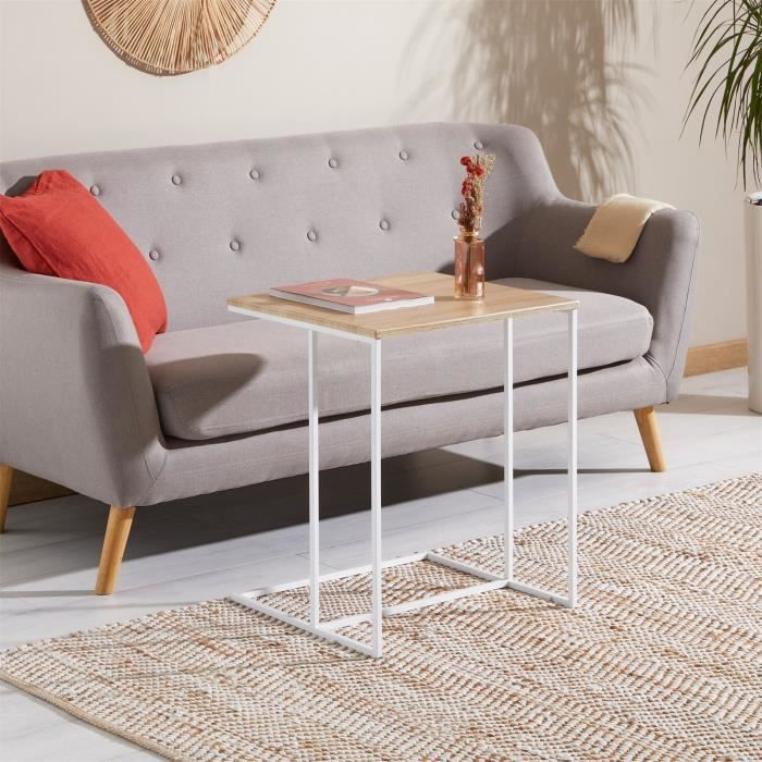 table d'appoint vitorio - idimex - style vintage - plateau mdf chêne sonoma - cadre en métal blanc