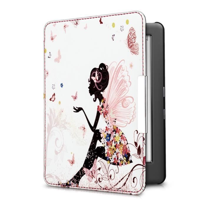 Housse Magnétique Kobo Nia En Feutre - Motif Cœur Blanc-Gris - Protection Style Et Romantique