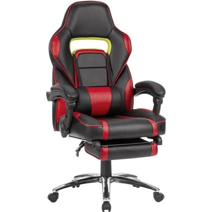 Fauteuil De Bureau Cuir Pu Cousin Lombaire Et Repose Pieds Dossier Haut Inclinable 90 175 Rouge Prix Pas Cher Cdiscount