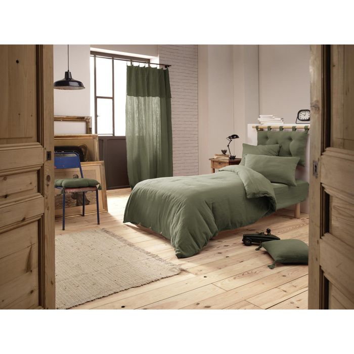 Pack parure de couette 140 x 200 cm + drap housse 90 x 190 cm + 1 taie en double gaze de coton Romarin Pack parure de couette 140 x 200 cm + drap housse 90 x 190 cm + 1 taie en double gaze de coton Romarin