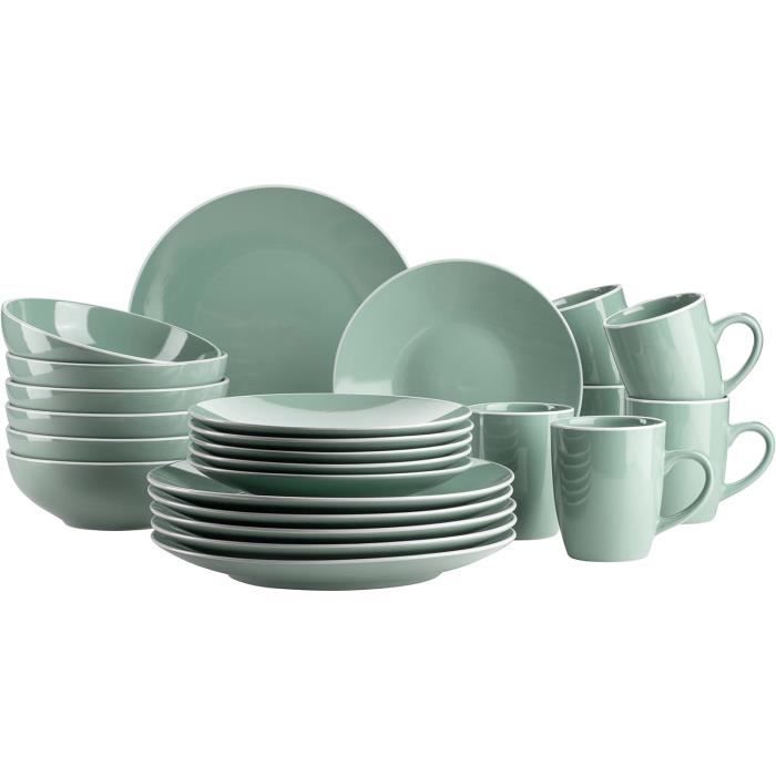 Service de table - MÄSER - Série Elissa - 24 pièces - Grès - Vert avec bord blanc