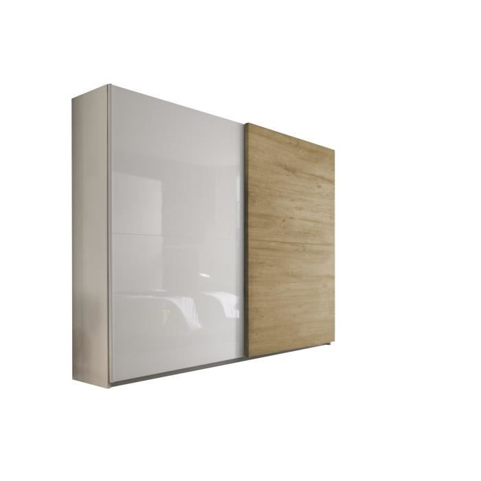Armoire Design 2 Portes Coulissantes Blanc Laque Miel Cordula