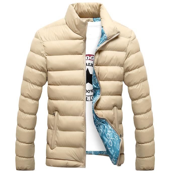 Doudoune homme Manteau coreen Manteau de couleur unie Doudoune mince Vetements d hiver homme et velours Doudoune col montant Khaki Cdiscount Pret a Porter