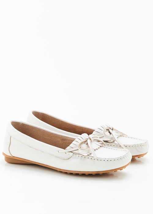 Mocassin Damart Mocassins dessus cuir franges Blanc Blanc