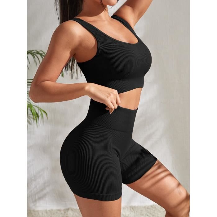 Ensemble De Yoga Noir Femme - Soutien-gorge Et Pantalon De Sport T&D APPAREL