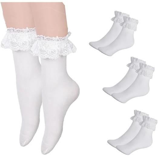 Chaussettes Volants En Dentelle Pour Femmes 3 Paires Coton chaussettes-volants-en-dentelle-pour-femmes-3-paires-coton