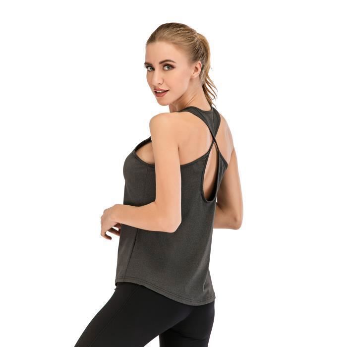 Débardeur Yoga Femme Noir Polyester Sans Manche
