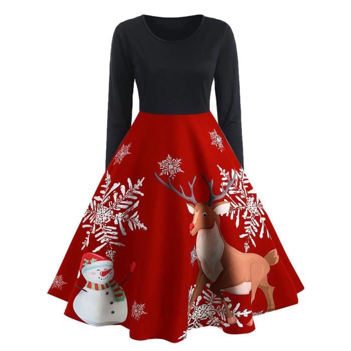 Femmes Vintage Manches Longues Imprimer Noel Femme Au Foyer Soiree Robe De Bal Rouge Rouge Achat Vente Robe Bientot Le Black Friday Cdiscount