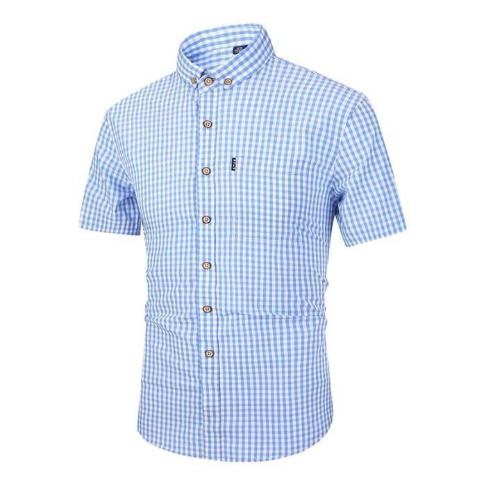 Chemise Carreaux Homme Manches Courtes Slim Fit Chemise Col Carr