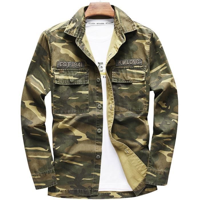 Chemise Militaire Camouflage Homme Manches Longues Chemise en